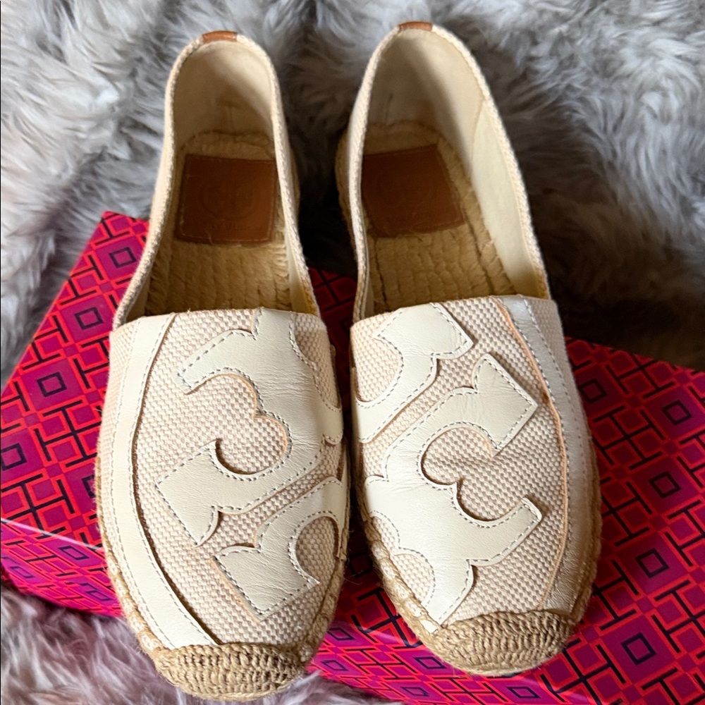 Tory Burch Tan and Cream Espadrilles